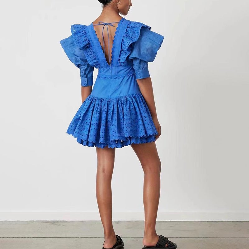 Design Sense Flounced V-neck High Sense High-waisted Skirt - IVOIRART.COM