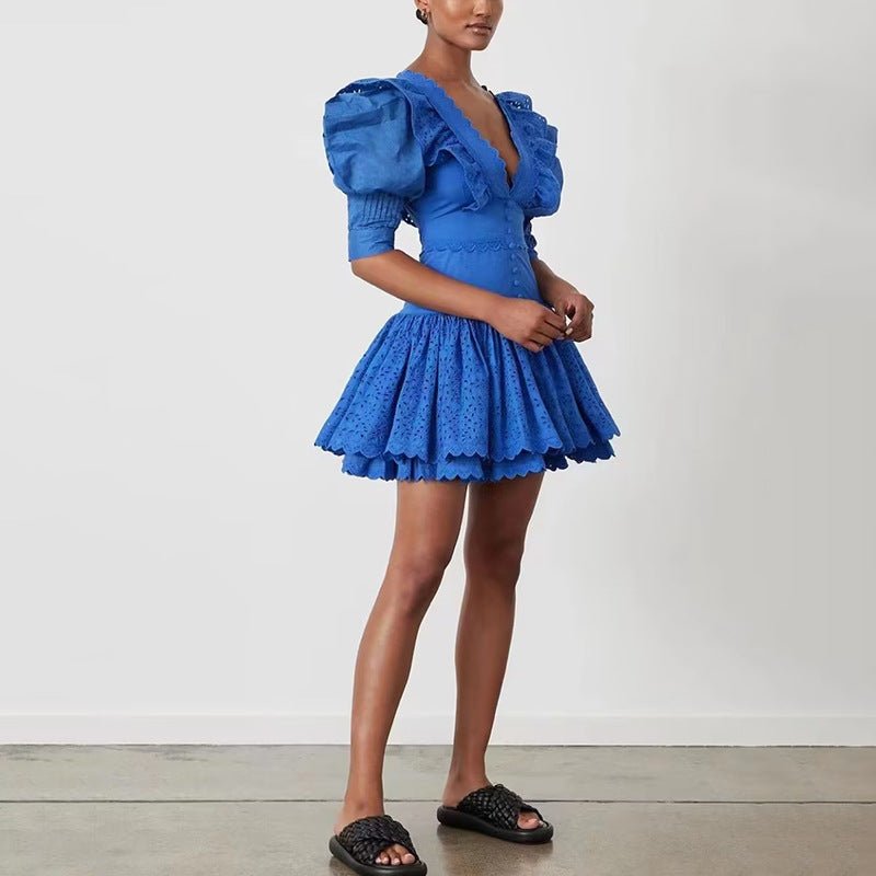 Design Sense Flounced V-neck High Sense High-waisted Skirt - IVOIRART.COM
