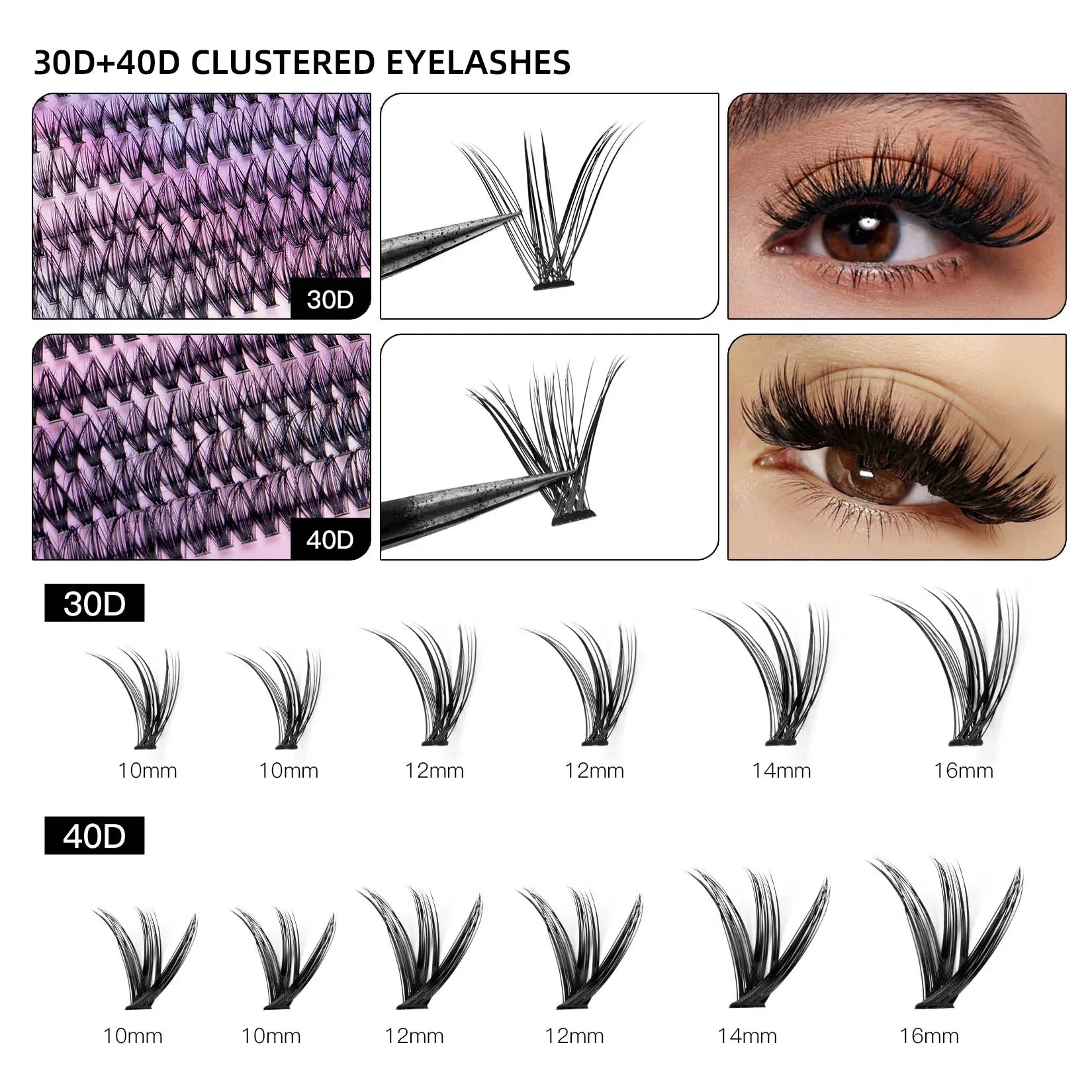 12 Rangées de 30D Plus 40D Groupes de 240 Cils Segmentés - IVOIRART.COM