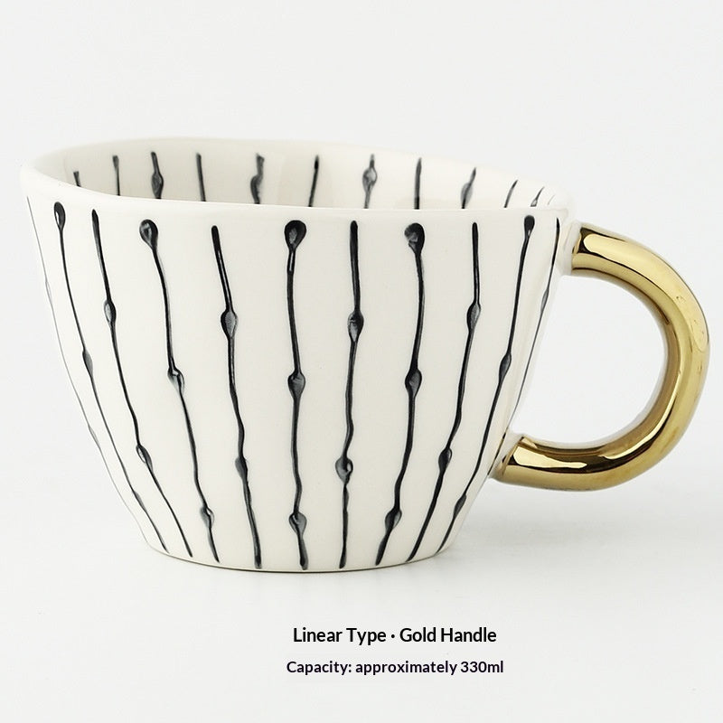 Mug en céramique japonais géométrique à large ouverture, pincé à la main, irrégulier