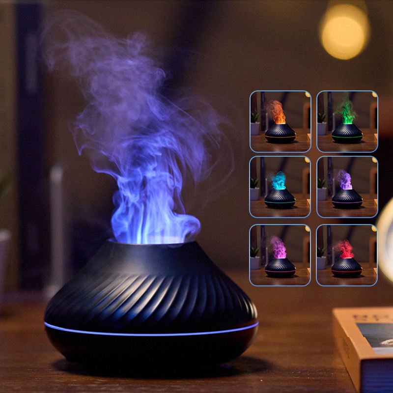 Diffuseur d'arôme Flamme RVB 130ml, Humidificateur Flambeau Volcano 3D Couleurs - IVOIRART.COM