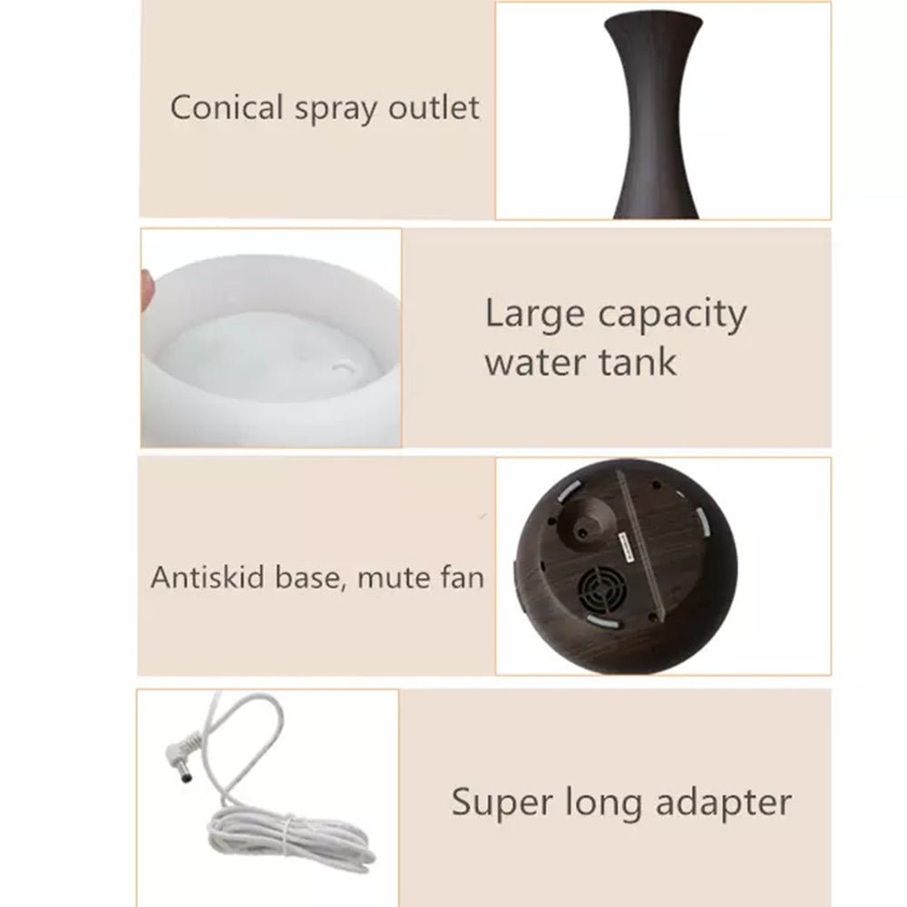 Diffuseur d'arômes motif bois XD806 · 400ML · LED multicolore · Minuterie 1/3/6H - IVOIRART.COM