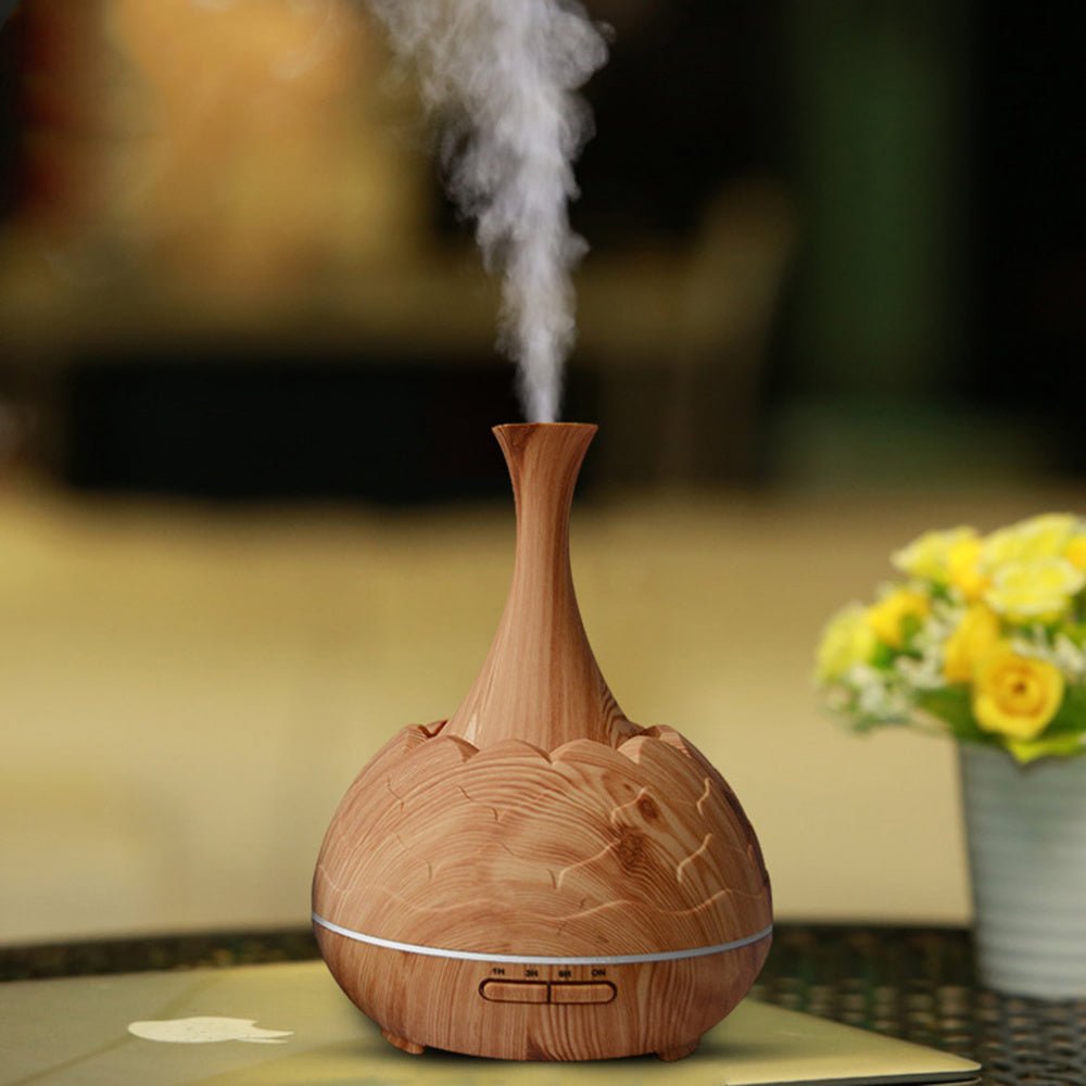 Diffuseur d'arômes motif bois XD806 · 400ML · LED multicolore · Minuterie 1/3/6H - IVOIRART.COM