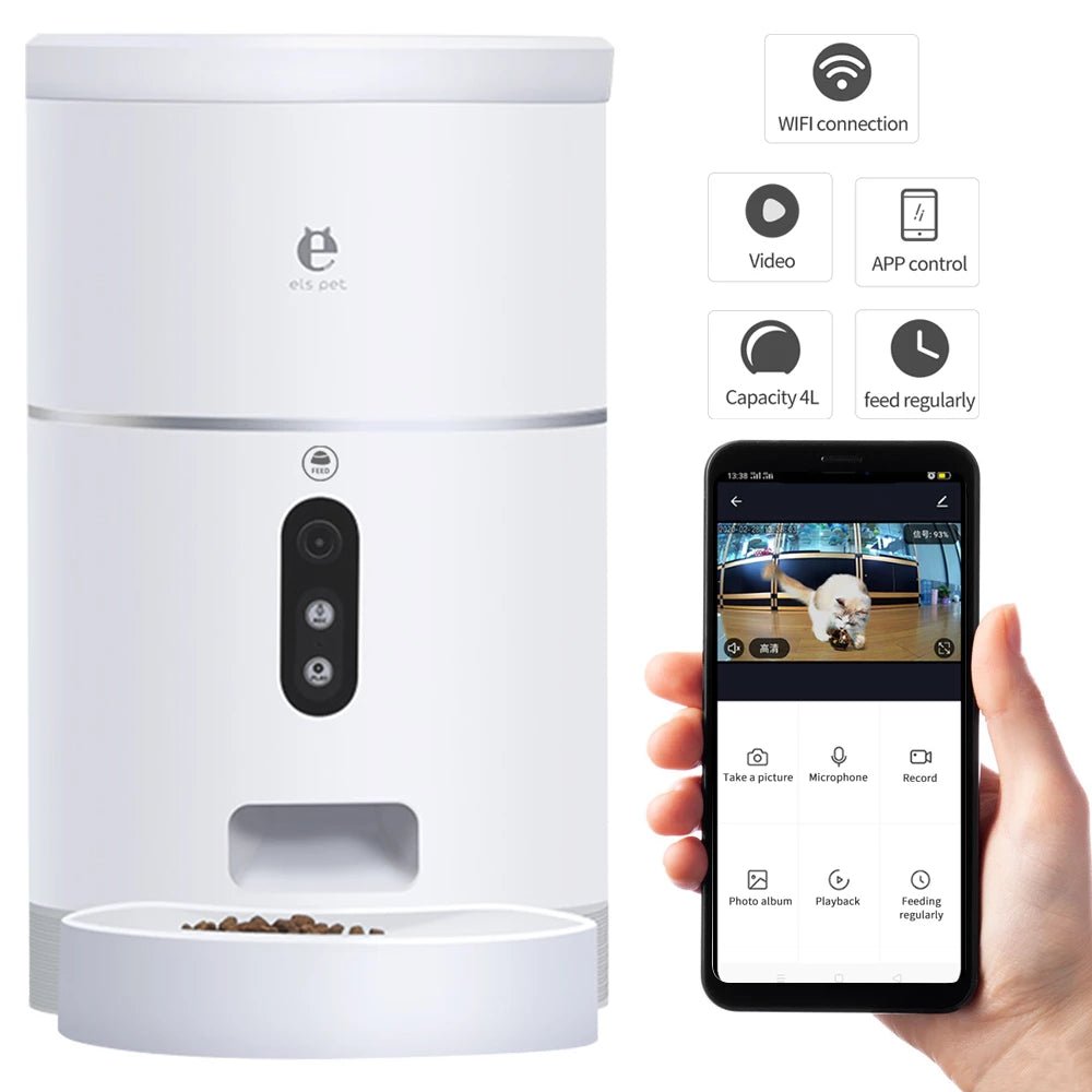 Distributeur de Nourriture Automatique 4L pour Chiens et Chats avec Caméra 1080P et Application - IVOIRART.COM