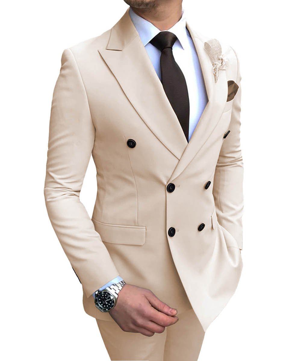 Double Breasted Wedding Groomsman Suit - IVOIRART.COM