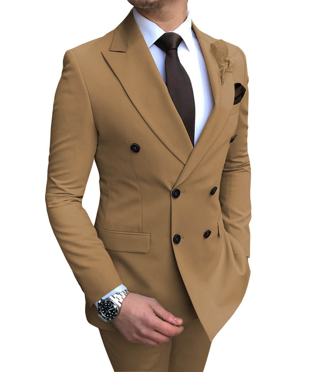 Double Breasted Wedding Groomsman Suit - IVOIRART.COM