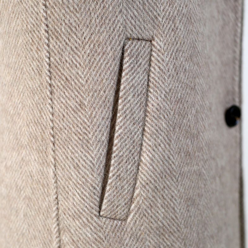 Double-faced Woolen Goods Wool Overcoat Mid-length Herringbone Pattern Handsome Jacket - IVOIRART.COM
