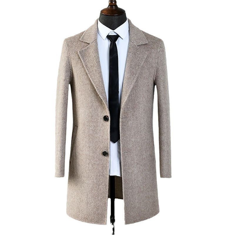 Double-faced Woolen Goods Wool Overcoat Mid-length Herringbone Pattern Handsome Jacket - IVOIRART.COM