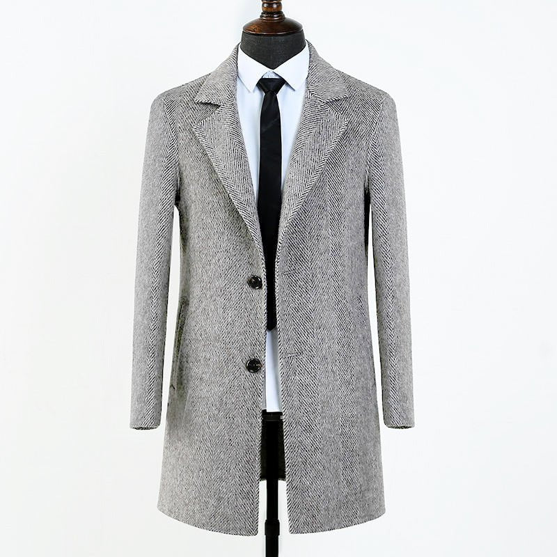 Double-faced Woolen Goods Wool Overcoat Mid-length Herringbone Pattern Handsome Jacket - IVOIRART.COM