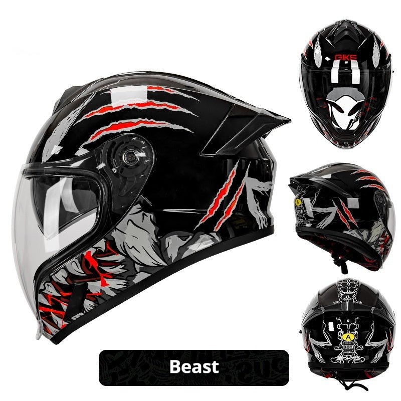 Double Lens Big Tail Motorcycle Helmet - IVOIRART.COM