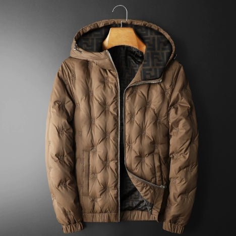 Doudoune décontractée zippée à capuche brodée pour hommes grande taille - IVOIRART.COM