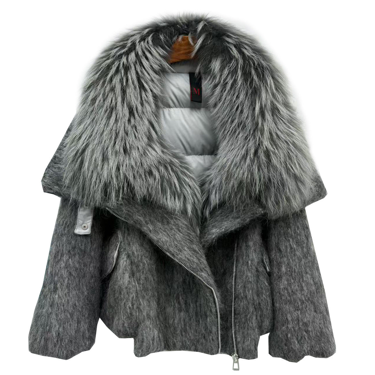 Doudoune femme avec luxueuse fourrure de cachemire et col en raton laveur pur - IVOIRART.COM