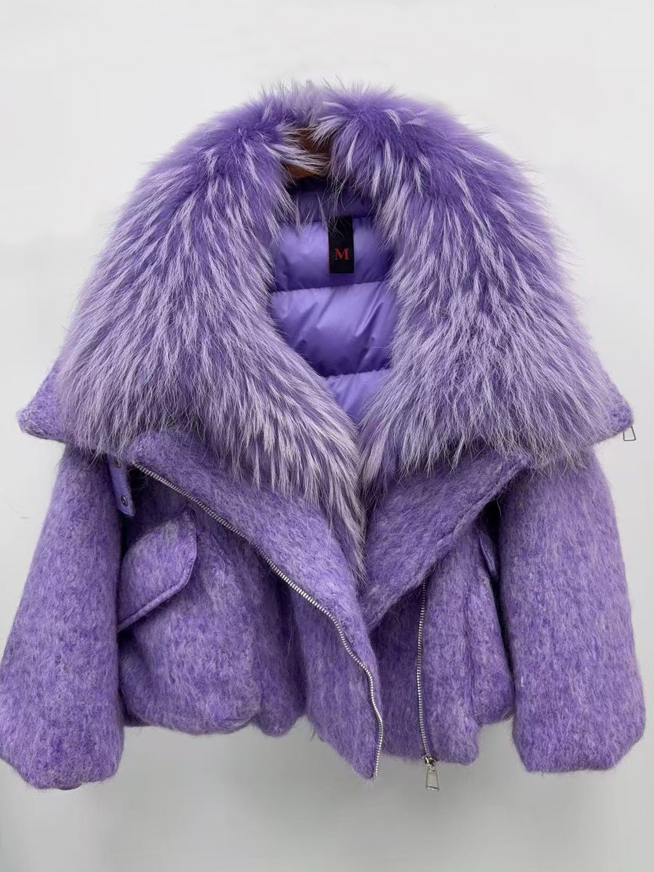 Doudoune femme avec luxueuse fourrure de cachemire et col en raton laveur pur - IVOIRART.COM