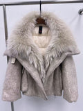 Doudoune femme avec luxueuse fourrure de cachemire et col en raton laveur pur - IVOIRART.COM