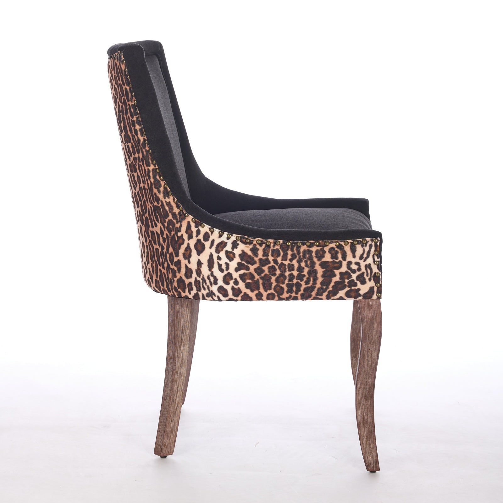 A&A Furniture,Ultra Side Dining Chair, Thickened Fabric Chairs With Neutrally Toned Solid Wood Legs, Bronze Nail Head, Set Of 2,Leopard Print