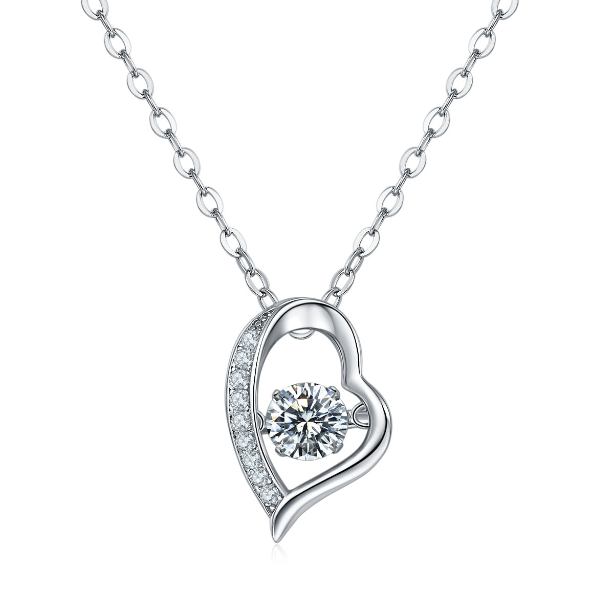 Collier cœur ouvert en argent sterling S925, moissanite 0,5 ct D VVS1, 45 cm, plaqué platine, certifié GRA, boîte cadeau