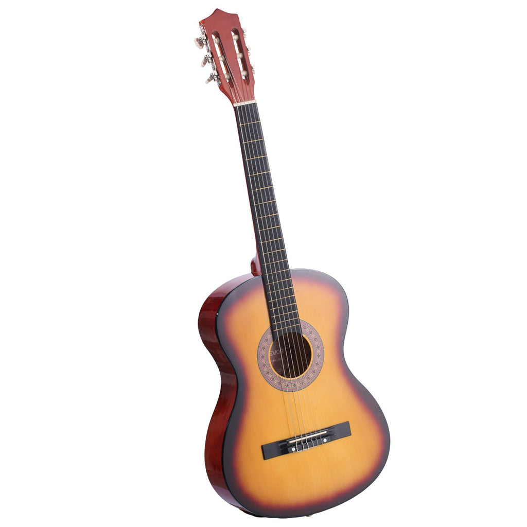 Guitare Classique 38 pouces – Kit de démarrage en bois pour débutants, cordes nylon, étui, sangle, accordeur, corde supplémentaire, médiator, Capo, bois tilleul, finition Sunburst