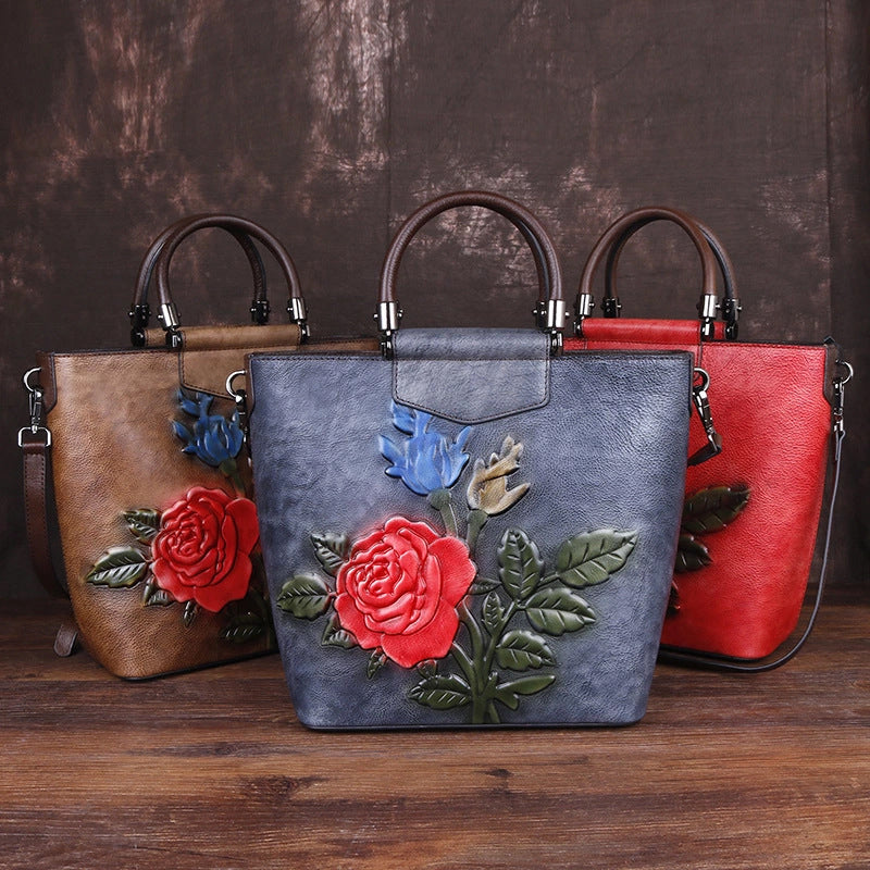 Sac cabas vintage en cuir véritable grand format avec grande capacité