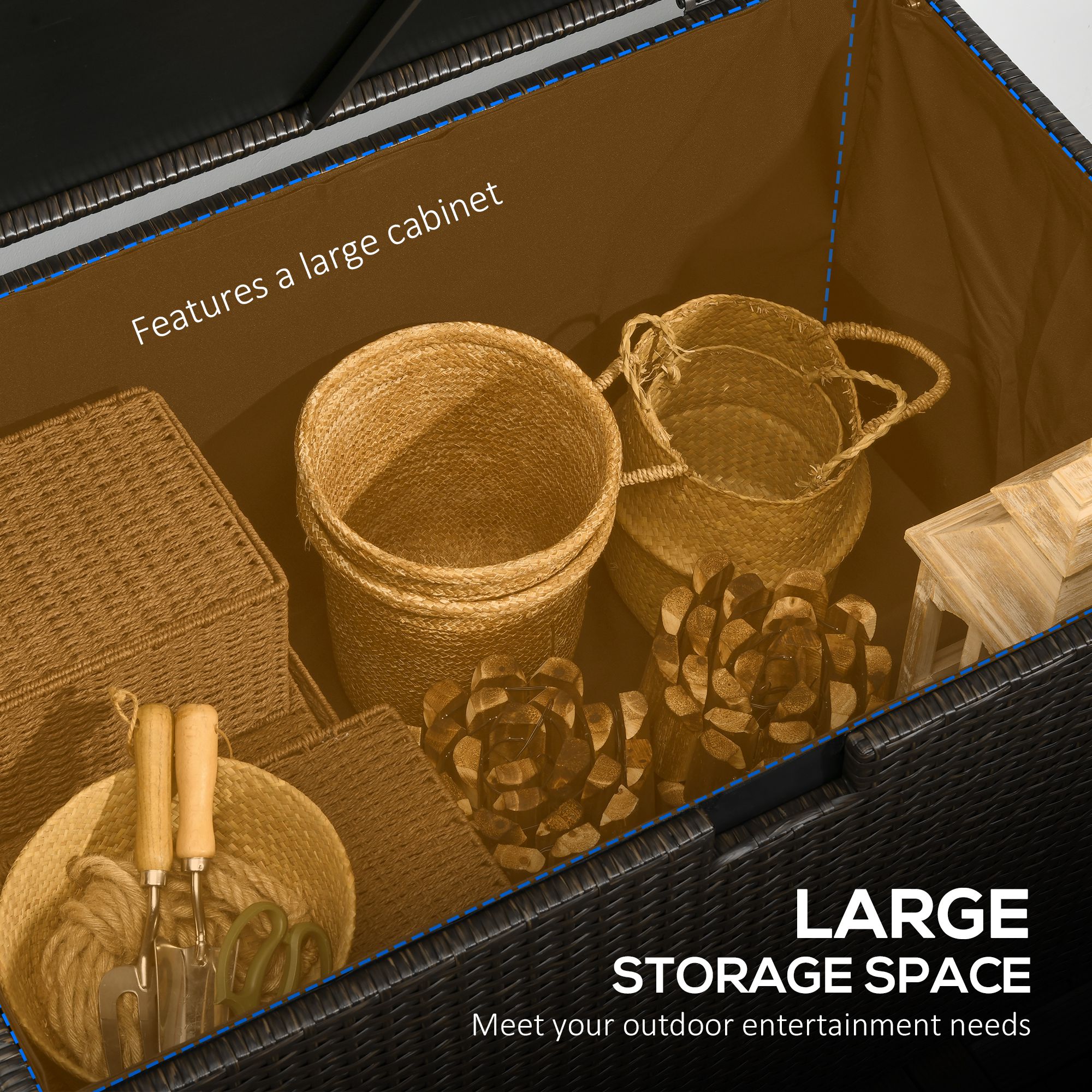 Boîte de rangement extérieure 113 gallons, Coffre en rotin pour intérieur, mobilier de patio, coussins, outils de piscine et jardin, Marron