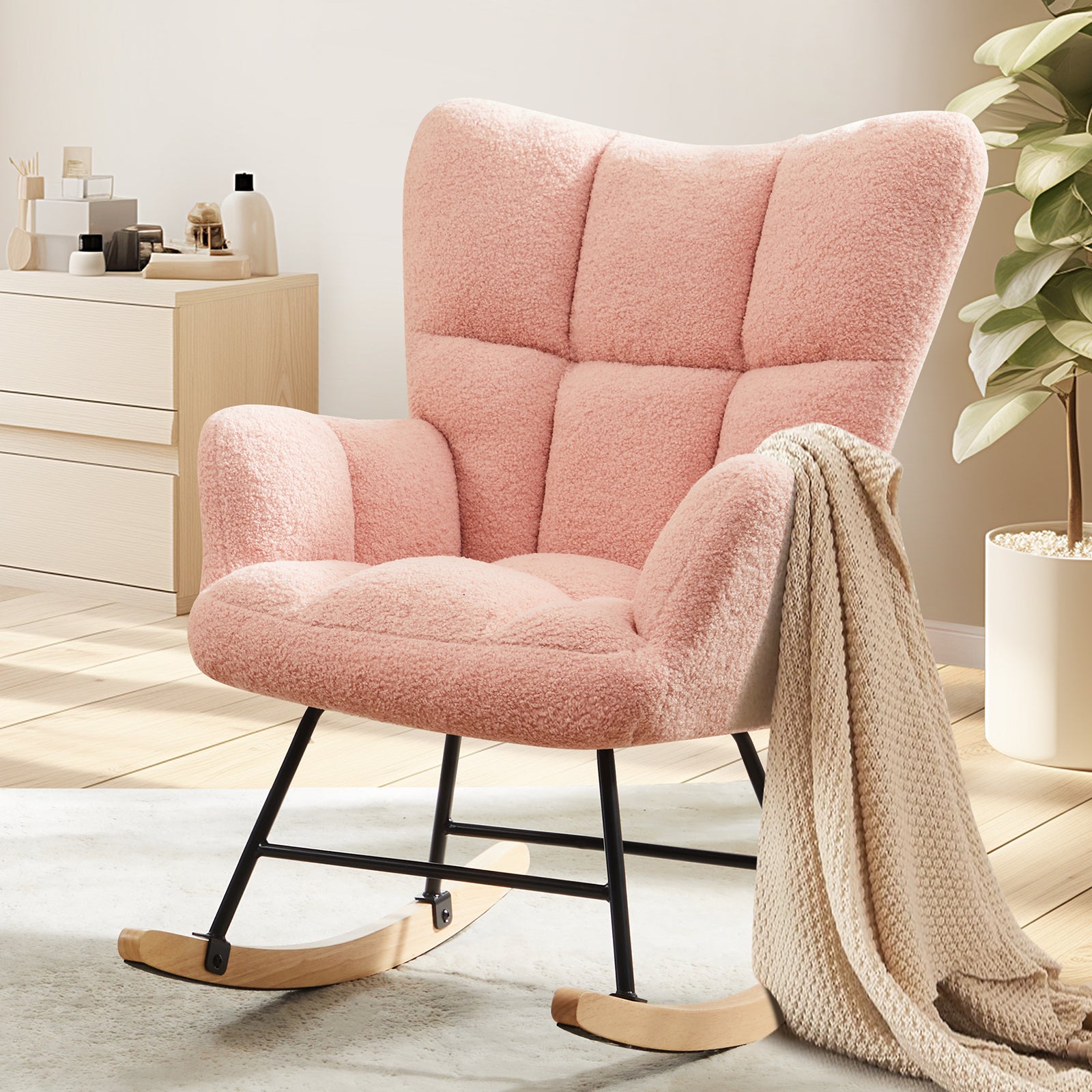 Fauteuil à bascule glissant en tissu teddy