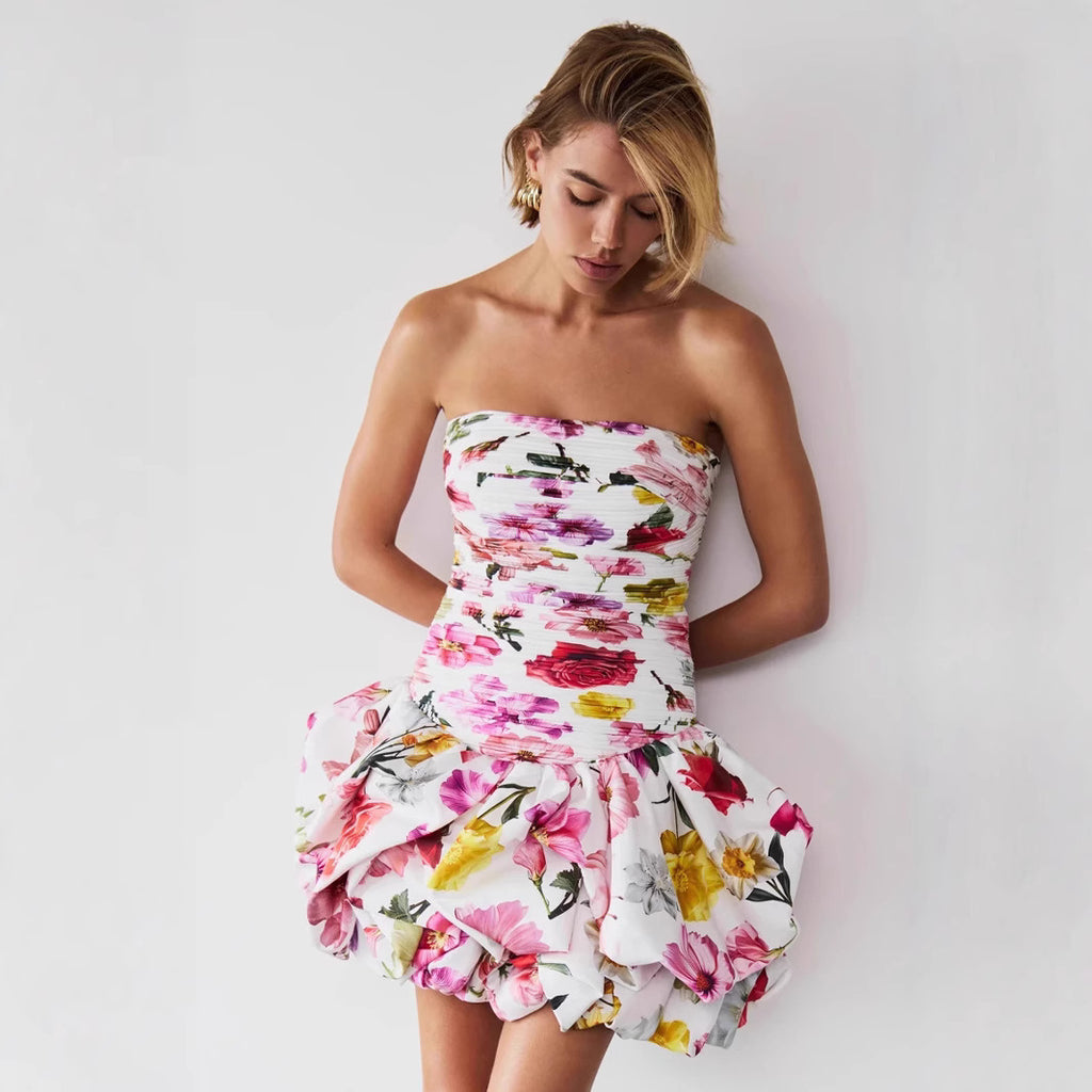 Nouvelle Robe Courte Plissée Sans Bretelles, Style Ludique pour Femmes