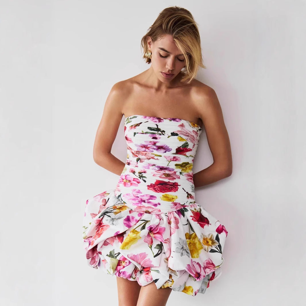 Nouvelle Robe Courte Plissée Sans Bretelles, Style Ludique pour Femmes