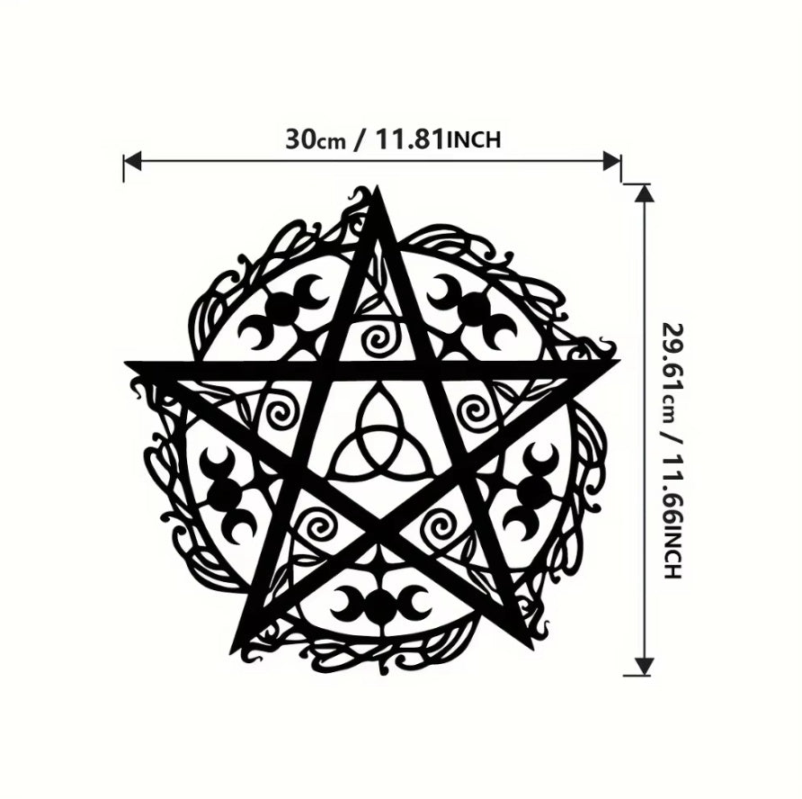 Art mural en fer Pentagramme Triple Lune Sculpture en métal unique Décor tendance étoile