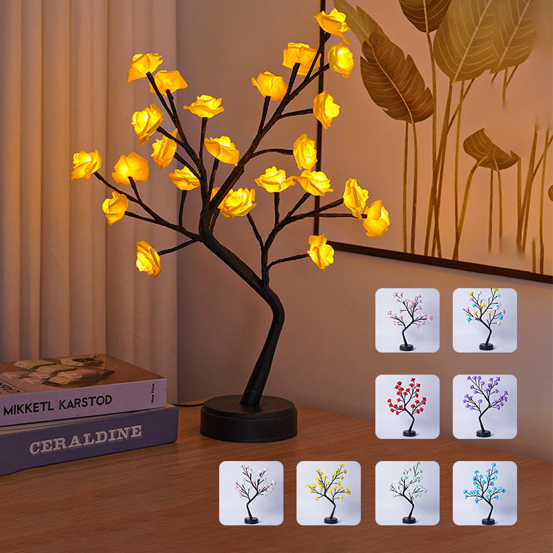 Lampe de table arbre-fleur rose, lampe féerique de bureau, veilleuse USB, cadeau mariage Saint-Valentin Noël