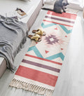 Tapis Boho en Coton et Lin Tissé à la Main - Long Accessoire de Sol Géométrique pour Décoration Intérieure