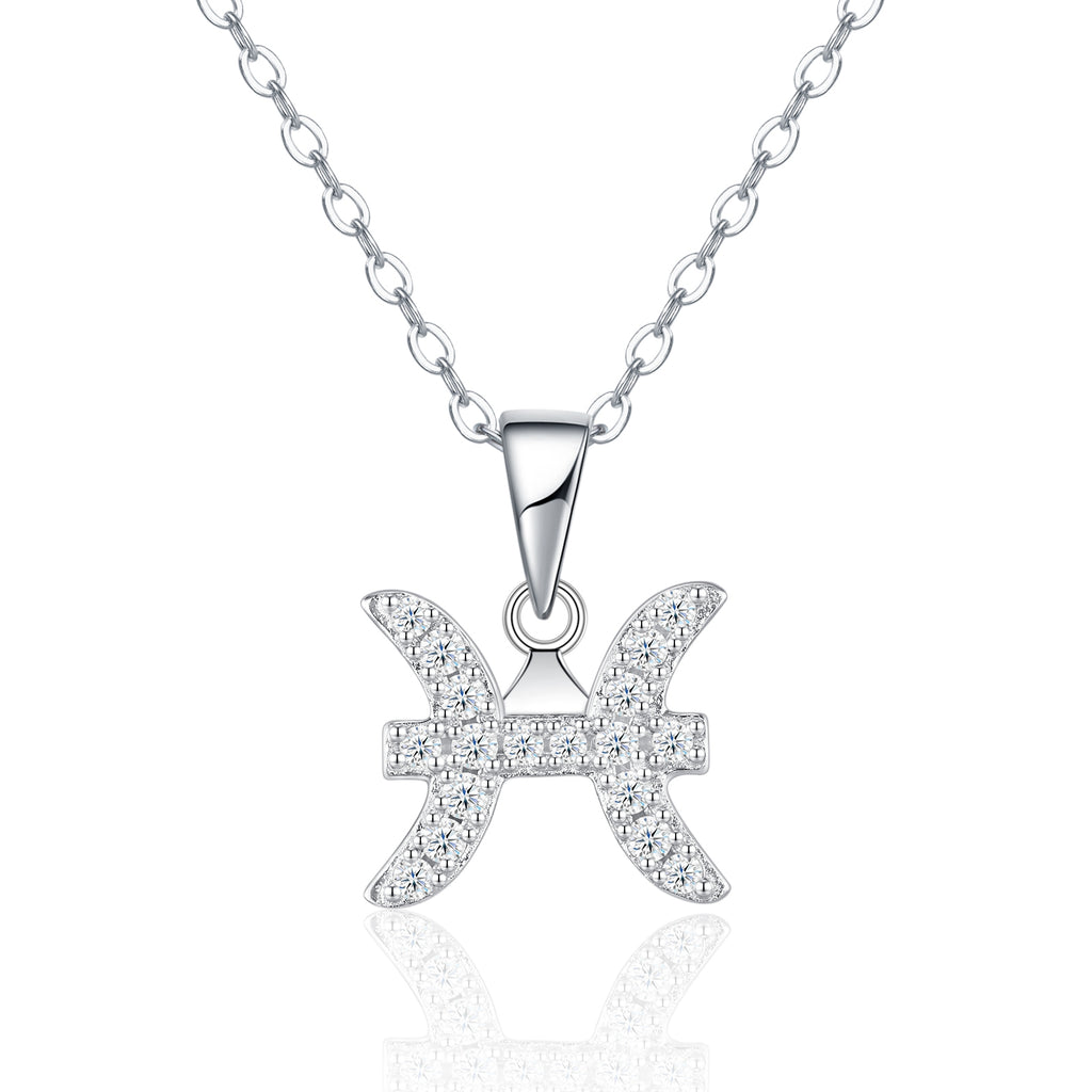Collier Poissons en Argent Sterling S925 Pour Femme, Moissanite VVS1 Couleur D, Sertissage Platine, Bijoux Astrologiques avec Certificat GRA, Coffret Cadeau Anniversaire