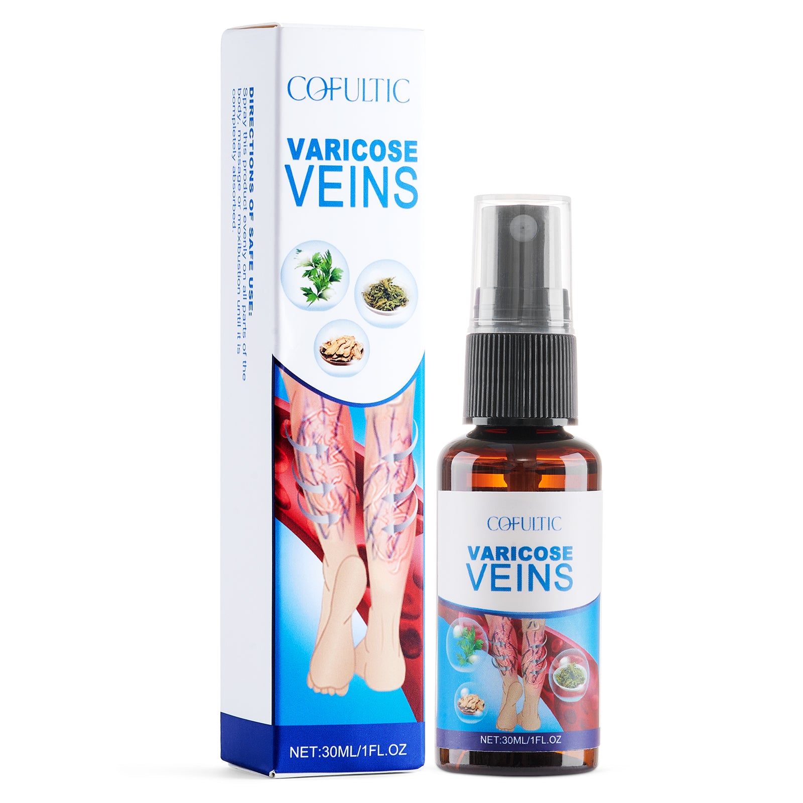 Spray anti-varices 30 ml multi-usage pour soin des genoux et jambes favorisant la circulation sanguine