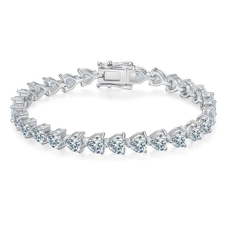 Bracelet Tennis en Argent Sterling S925, Moissanite Coupé en Cœur 5x5mm, D Couleur VVS1, Plaqué Platine, Certifié GRA, Boîte Cadeau, 16-18-20cm