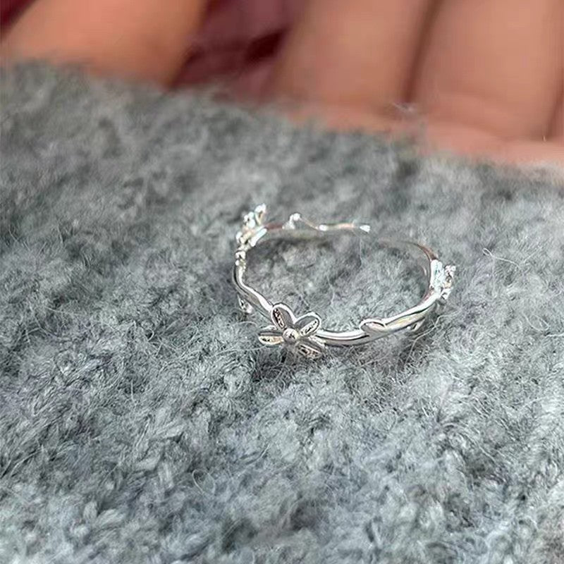 Bague Ouverte Branche Florale en Argent Sterling 999, Style Doux et Délicat, Parfaite Quotidien, Rendez-Vous et Cadeau, Idée Cadeau Saint-Valentin