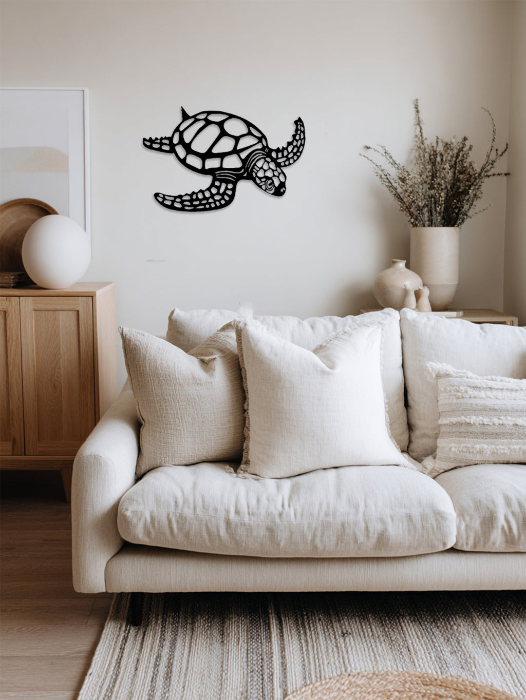 Art mural en métal élégant de tortue de mer - Sculpture sur le thème de la plage pour plusieurs pièces