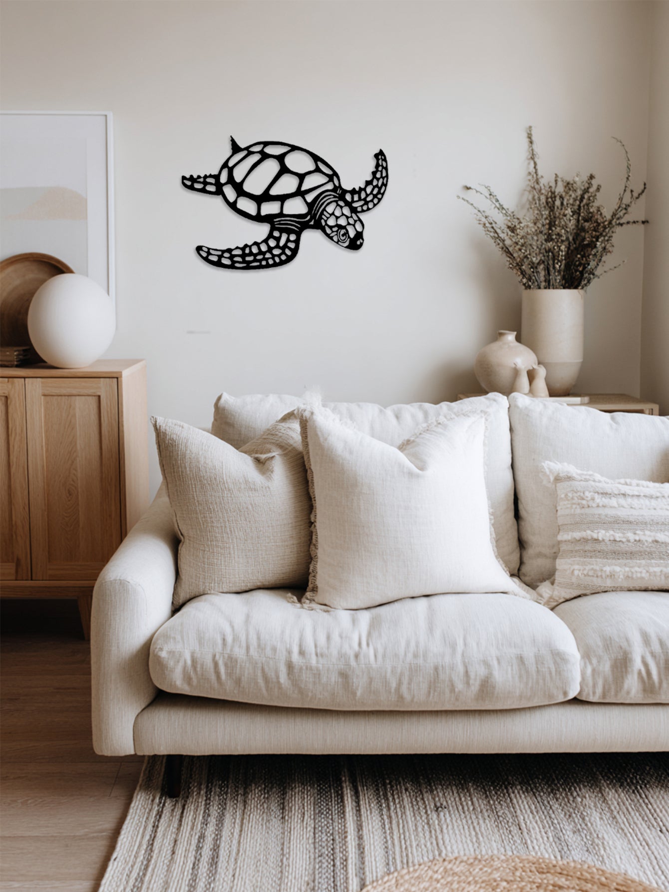 Art mural en métal élégant de tortue de mer - Sculpture sur le thème de la plage pour plusieurs pièces