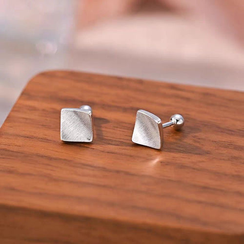 1 Paire de Boucles d'Oreilles Clous en Argent Sterling 999 Brossé Rhombus, Style Minimaliste Chic, pour Tenues Quotidiennes et Bureau