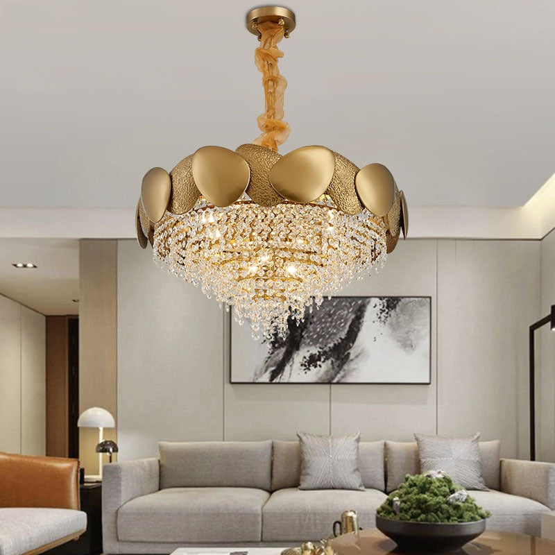 Lustre en cristal pour salon en acier inoxydable - Éclairage LED élégant