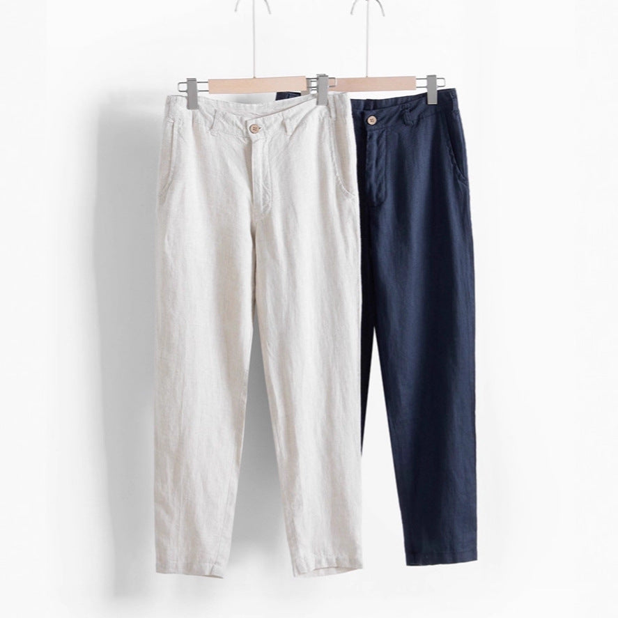 Pantalon décontracté en lin respirant à coupe droite pour homme, confortable