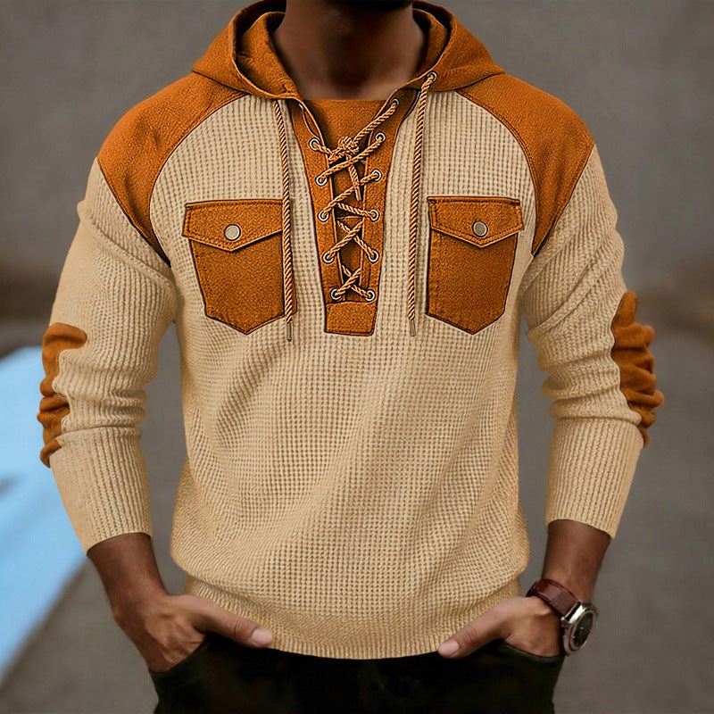 Sweat à capuche pour homme en tissu gaufré à manches longues, style décontracté