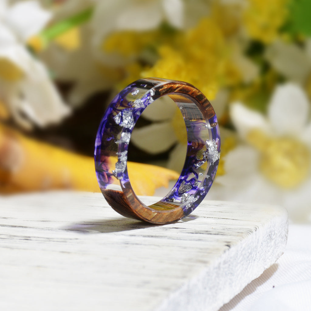 Bague en Résine en Bois Artisanale DIY avec Fleurs Séchées pour le Commerce Étranger Transfrontalier