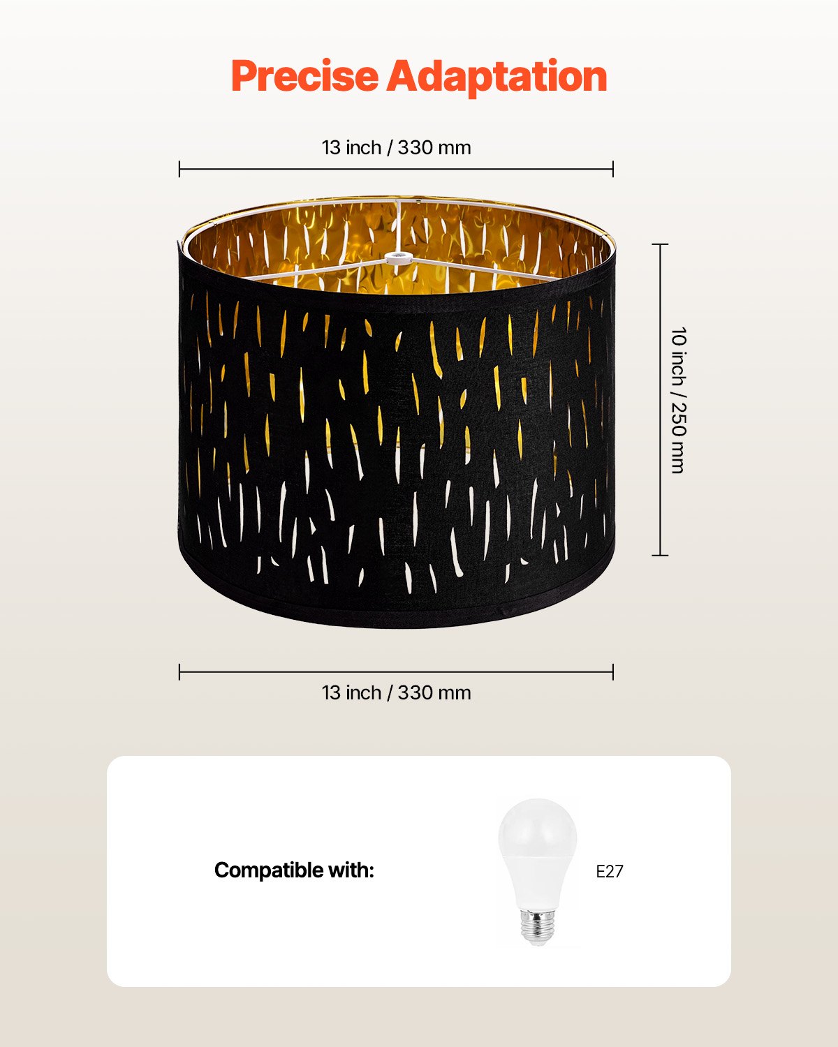 Abat-jour Tambour Ensemble 2 Pièces, 13 po en haut x 13 po en bas x 10 po de haut, tambour moyen avec harpe, abat-jour de remplacement pour lampes de table, lampes sur pied ou suspensions, noir avec design creux