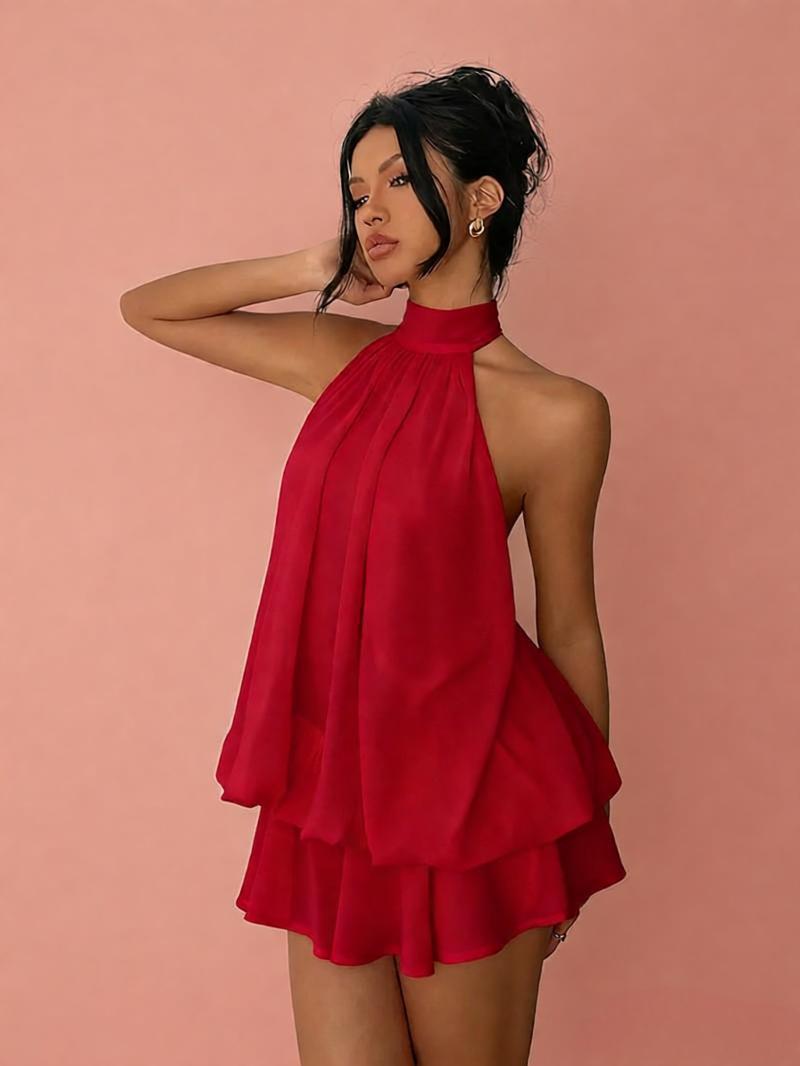 Robe Dos Nu en Mousseline à Longueur Mi-thé avec Jupe Évasée Audacieuse