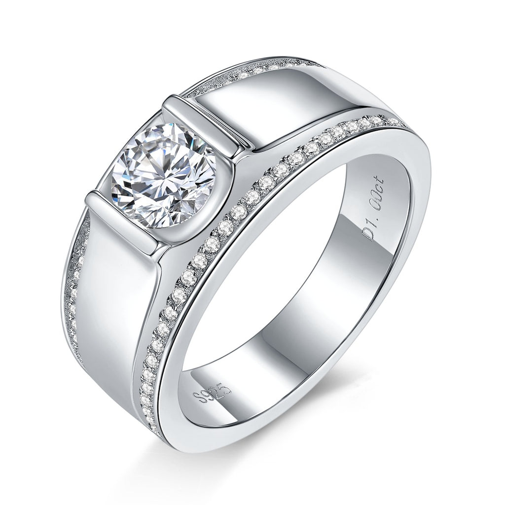 Bague Homme Moissanite S925 Argent Large Largeur Sertie Canaux Mariage GRA
