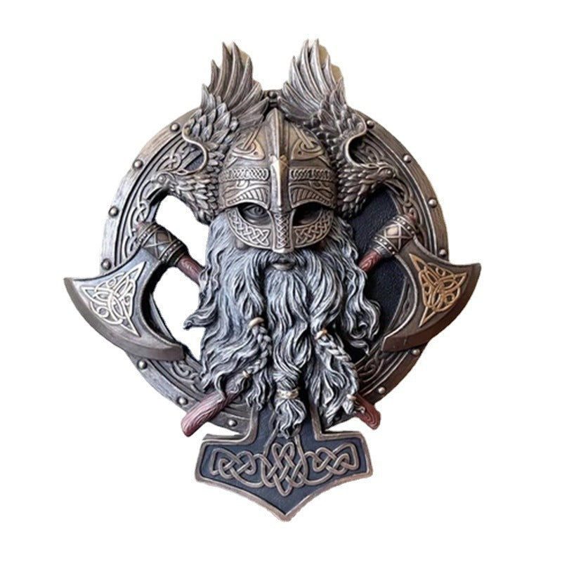 Plaque de Décoration Murale en Résine Pendentif Double Hache Berserker Viking