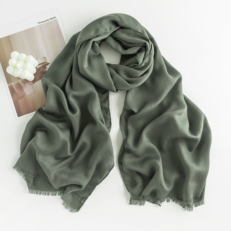Écharpe à motif chevrons monochrome en cachemire artificiel pour femme, style simple et décontracté, châle chaud avec franges - IVOIRART.COM