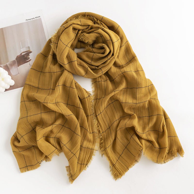 Écharpe à motif chevrons monochrome en cachemire artificiel pour femme, style simple et décontracté, châle chaud avec franges - IVOIRART.COM