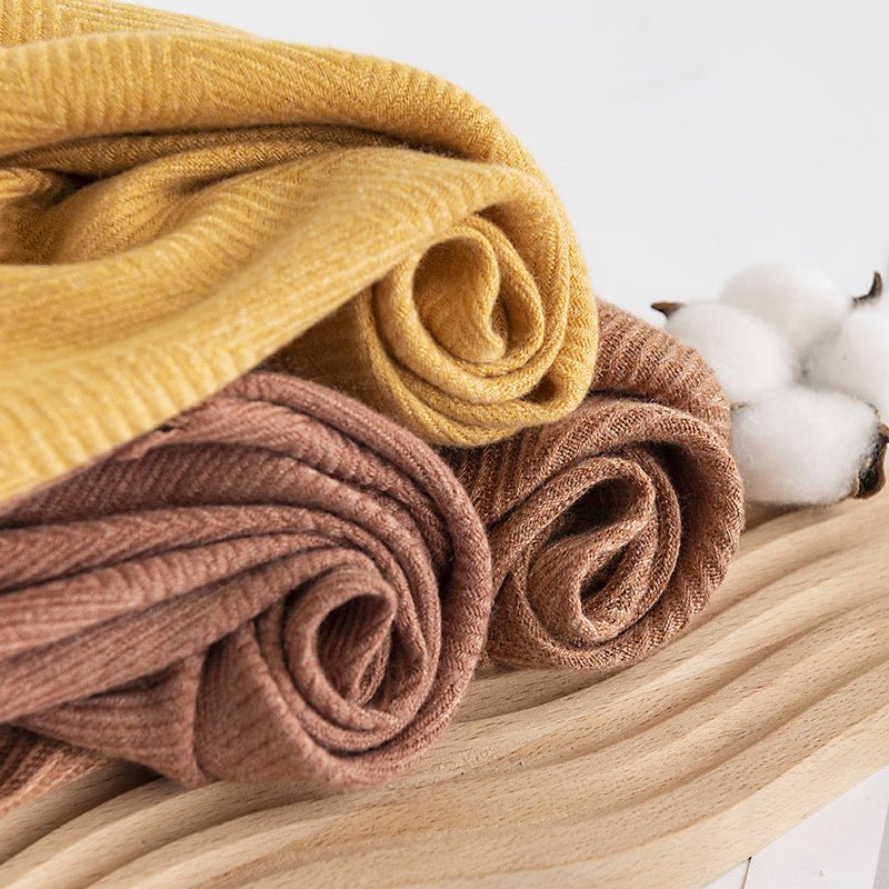 Écharpe à motif chevrons monochrome en cachemire artificiel pour femme, style simple et décontracté, châle chaud avec franges - IVOIRART.COM