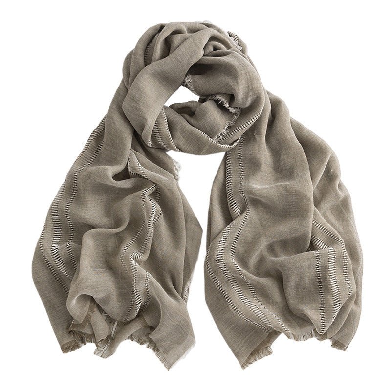 Écharpe à motif chevrons monochrome en cachemire artificiel pour femme, style simple et décontracté, châle chaud avec franges - IVOIRART.COM