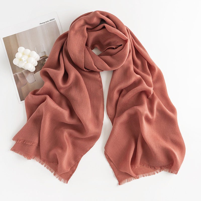 Écharpe à motif chevrons monochrome en cachemire artificiel pour femme, style simple et décontracté, châle chaud avec franges - IVOIRART.COM