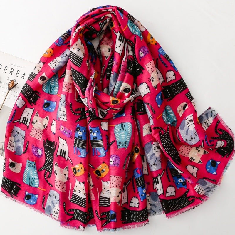 Écharpe élégante à motif chat, style coréen, chaleureuse et protectrice - IVOIRART.COM